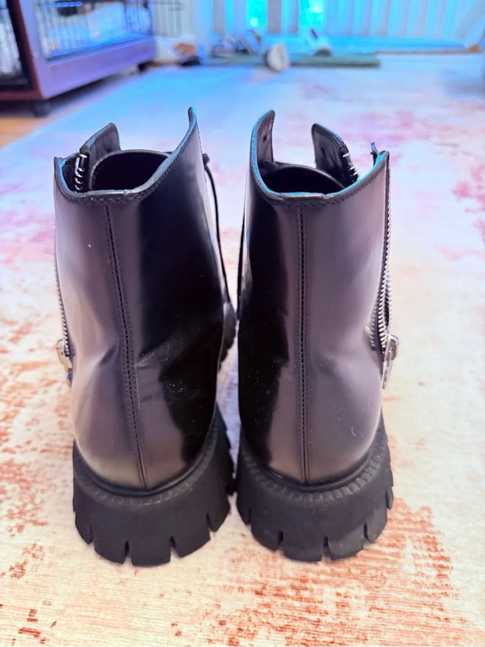 Gucci Men's Black Lace-Up Lug Sole Boots